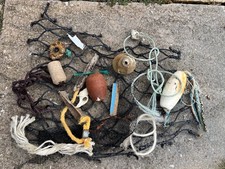 FISHING FLOAT NET BEACH FINDS Rope Shells Flotsam Collage Art Sculpture Nautical