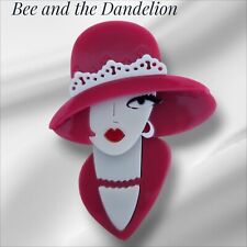 1920s Stylish Chic Lady  Modern Acrylic 2D Layered Brooch ~ Red Colourway