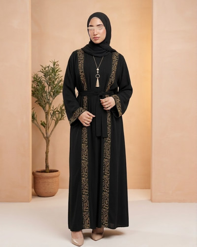 Black abaya aesthetic - black, gold