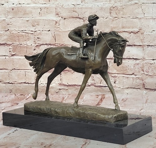 Jockey riding bronze statue - jockey,
