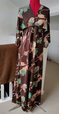 Vintage 70's Richard Shops Kimono Brown Long Dress Size 14 (More Like 10/12) VGC