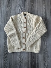 Aran Wool  Cable Knit Cardigan Vintage with wooden buttons size 16 (38”)