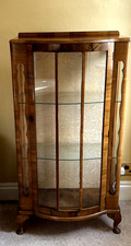 Vintage 1940’s Bow Fronted China Cabinet, Two Shelves, Original Key & Backing.