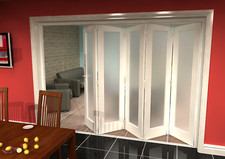 Internal Bifold Doors White Primed 1 Pane Frosted Glass Top Hung with Base Track