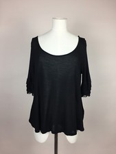 Women's TOPSHOP Black 3/4 Length Sleeve Scoop Neck Top with Tassels. UK 8-10