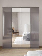 Prague Gloss 4 Door 3 Drawer Wardrobe Grey Bedroom Storage Mirror UK