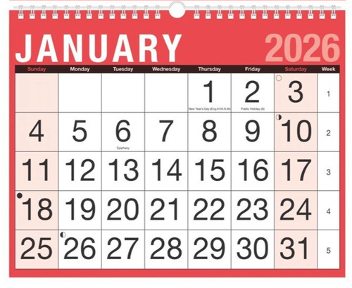 2026 calendar large numbers - large,