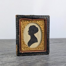 Antique Victorian 19c Miniature Small Silhouette Folk Art Picture Portrait Lady