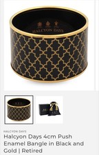 Halcyon Days 4cm Push Enamel Bangle Cuff - Black & Gold - New
