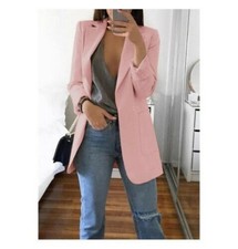 Women's Long Collar Blazer Suit Jacket Ladies Formal Slim Coat Outwear Cardigan