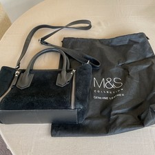 M&S Black Leather/Suede,  Hand/ Body Bag With Adjustable Strap