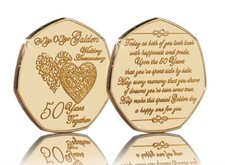 50th GOLDEN WEDDING ANNIVERSARY 24ct Gold Commemorative. Gift/Present 50 Years
