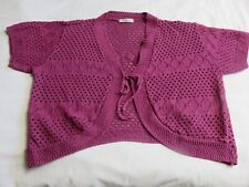 CHIC DARK MAGENTA LOOSE CROCHET 70'S RETRO BOLERO STYLE VIBE CARDI TOP UK 16