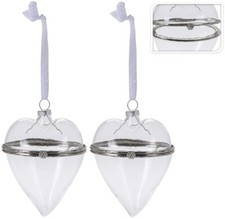 2 x Heart Glass Bauble Christmas Xmas Tree Hanging Ornament Decoration Ball