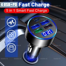 4 USB Phone Car Charger Type-C PD LED Display Adapter Fast Charging Accessories