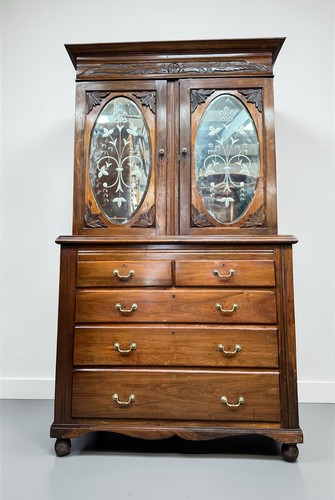 Antique walnut carved bookcase - antique,