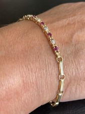 14ct GOLD DIAMOND RUBY BRACELET 585 LADIES EVENING WEAR EXCELLENT CONDITION 7.5"