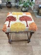  Vintage Woven Wicker and upholstered Wood Stool Footstool 