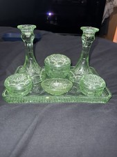 Glass Dressing Table Set Green Vintage