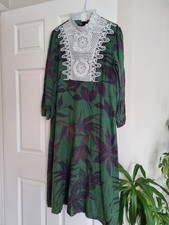 Womens Green Zara Linen Long Sleeve Floral Crochet Dress Size L
