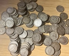 25 BRITISH SILVER THREE PENCE PIECES 3d's KING GEORGE V & VI  1920 - 1941