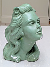 Rare Vintage 1930s 1940s Art Deco Chalkware Plaster Young Lady Head Bust OOAK