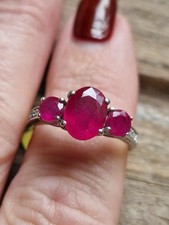 Sterling silver ruby & diamond ring