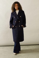 Wallis Womens Coat Blush Elegant Blue Double Breasted Adjustable Buckle Cuffs