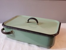 Vintage Green & Black enamelware  poacher fish metal lidded kettle steamer