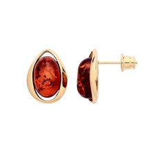 9ct Yellow Gold on Sterling Silver Natural Baltic Amber Large Stud Earrings