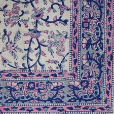 Indian Block Printed Blue & Pink Floral Jaal Table Cloths Rectangular 100%Cotton