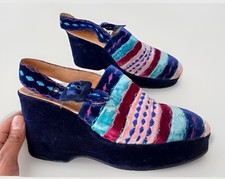 Vtg 70’s Edouard Jerrold Boho Velour Chunky Platform Shoes D. Sevastakis Greece