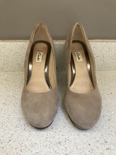Clarks Taupe Suede & Pewter Wedge Ladies Size 5E Wide Fit Shoes VGC