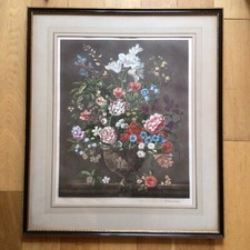 Large Framed Vintage Floral Still Life 1950 Mezzotint Print Signed J CHAMBERLAIN