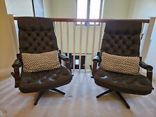 2 Danish Mid Century Leather Swivel Armchairs Retro Vintage 50s 60s 70s