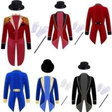 UK Kid Girl Circus Ringmaster Costume Tailcoat with Hat Magic Wand Gloves Outfit