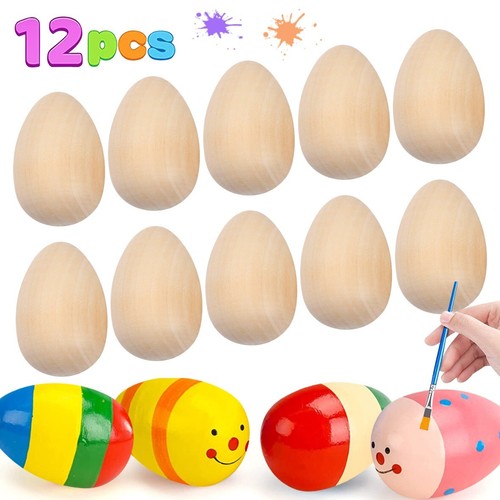 12x wooden easter eggs solid - wooden,