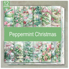 Peppermint Christmas - Craft Paper - 12 Sheets - 6"x6" -160gsm - Scrapbooking