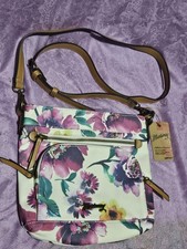 MANTARAY Crossbody Bag Floral Tan White Purple Lilcac Pink Holiday Summer BNWT