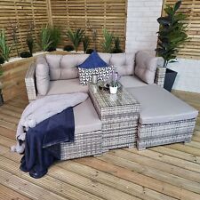 Luxury Grey Wicker Rattan Sofa Cube Garden Furniture Lounger Set Glass Top Table