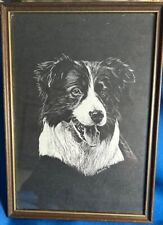Mounted Drawing of Border Collie Head by P. Rusell