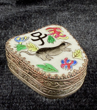 Odd Shaped Chinese Little Trinket Box With Mirrored Lid Porcelain Top