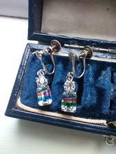 VINTAGE ART DECO SPARKLING  BAGUETTE IRIS RAINBOW GLASS STONE SCREWBACK EARRINGS