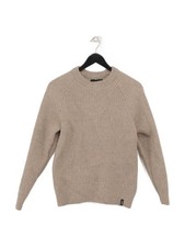 Finisterre Women's Jumper L Tan 100% Wool Crew Neck Pullover