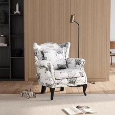 Retro Butterfly Wingback Armchair Studded Accent Chair Cushion Vintage Grey