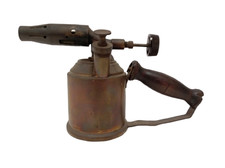 Vintage Brass Blow Torch with Wooden Handle Collectible Tool Decor Historical