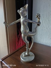 Large Antique Silver Colour Standing Yoga Cat Figurine