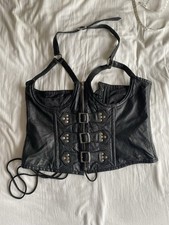 Vintage Dead Stock Genuine Leather Fetish Halter-neck Corset Estimated Size 14