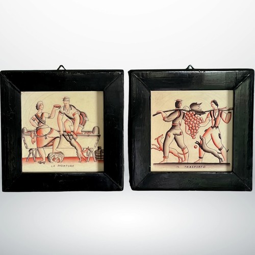 Pair framed ceramic tiles - pair, of