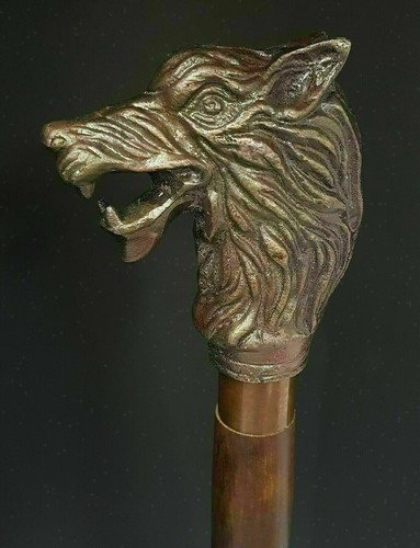 Walking stick wolf head - wolf, copper